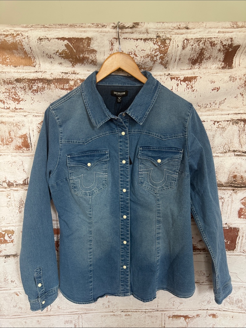 True Religion Blue Denim Button-Front Western Shirt
